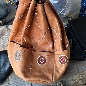 Brown Leather Embroidered Women's Bag